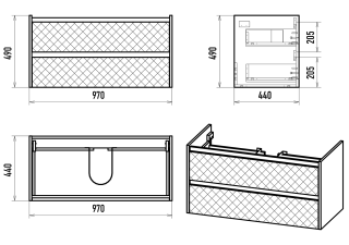 Подвесная тумба под раковину Brevita Chester CHE-09100-49502Я 100см серый/дуб Чарльстон темно-коричневый